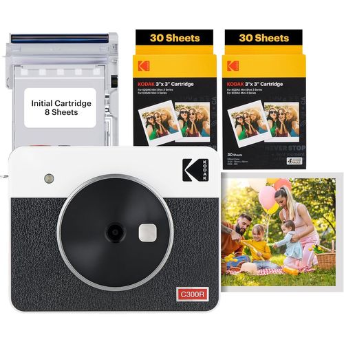 SUBZONAL-Mini Shot 3 Retro 4Pass 2-in-1 Appareil Photo Instantané et Imprimante Photo Portable (7,6x7,6cm) + Paquet avec 68 Feuilles, Blanc