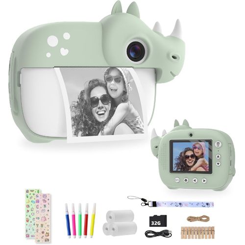 Appareil Photo Enfants, Numérique à Impression Instantanée avec Carte 32GB, 12MP/1080P Selfie Caméra Vidéo - Vert