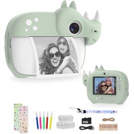 Appareil Photo Instantané Enfants,Appareil Photo Numérique à Impression Instantanée Enfants avec Carte 32GB,12MP/1080P Selfie Caméra Vidéo,Cadeau pour Filles Garçons 3-12 Ans (Vert)