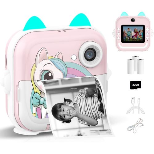 Appareil Photo Instantané Pour Enfants,2,4 Pouces Hd 1080P Caméra Vidéo Appareil Photo Numérique Enfant Avec 32Gb Carte&Papier D'Impression,Cadeau Jouet Pour Enfants 6 Ans Et Plus