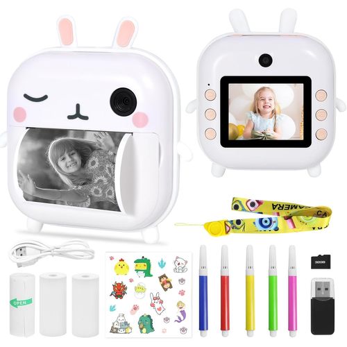 LETNERNY-Appareil Photo Instantané Pour Enfants, Mini Caméra À Impression Thermique, Pas D'Encre Nécessaire, Double Caméra 48 Mp, Vidéo Hd 1080P, Carte Tf 32 Go, 3 Papiers Imprimés, Écran Couleur De