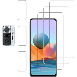 Kal-Pièces Verre Trempé Pour Xiaomi Redmi Note 10 Pro/ 10 Pro Max Protection Ecran +3 Pièces Protection Appareil Photo Écran Hd Vitre 9h Dureté Glass Compatible Avec Redmi Note 10 Pro