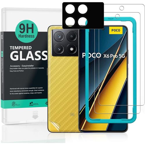 JGD-2 Pièces Verre Trempé pour Xiaomi Poco X6 Pro 5G 6.67"",9H Dureté Protection écran,avec 1 Pièce Protection Caméra,1 Pièce Film Arrière,Facile à Installer