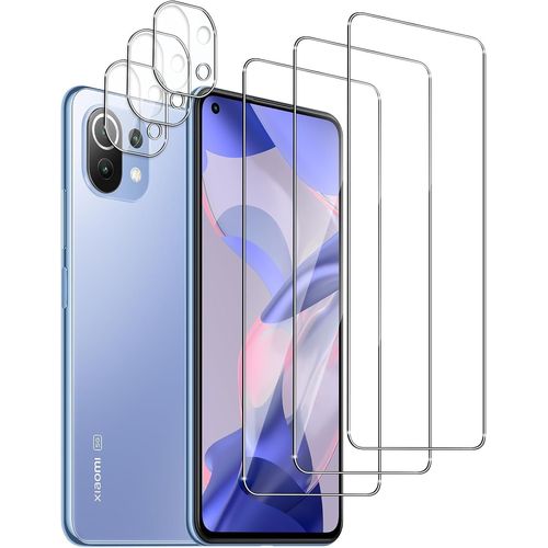 Kal-En Lot De 6, 3 X Verre Trempé Pour Xiaomi Mi 11 Lite 5g Ne Et 3 X Protection Caméra Arrière. Bords Incurvés 2.5d,Dureté 9h Glasshd Transparent,Compatible Avec Xiaomi Mi 11 Lite 5g Ne