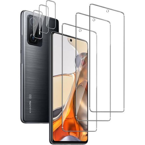 KAL-En Lot De 6, 3 X Verre Trempé Pour Xiaomi 11T 5G Et 3 X Protection Caméra Arrière. Bords Incurvés 2.5D,Hd Transparent, Dureté 9H Glass Compatible Avec Xiaomi 11T Pro 5G