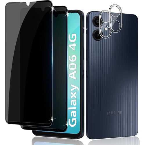 KAL-Verre Trempé Anti-Espion Pour Samsung Galaxy A06 4G, 2 Pièces Protection Écran De Confidentialité Et 2 Pièces Protecteur Caméra Arrière, Dureté 9H Glass Privacy Film