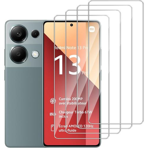 Kal-4 Pièces Verre Trempé Pour Xiaomi Redmi Note 13 Pro 4g,Hd Transparent, Dureté 9h-Sans Bulles D'air-Anti Rayures Film Protection Écran