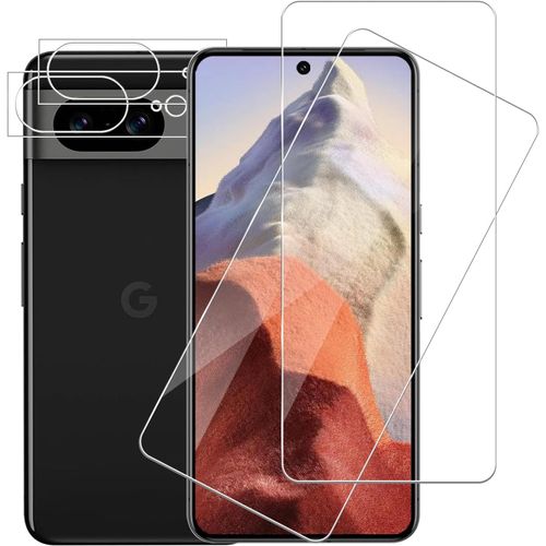 Kal-2 Pièces Verre Trempé Pour Google Pixel 8 5g Avec 2 Pièces Caméra Arrière Protecteur, 2.5d Vitre Protection Compatible Avec Google Pixel 8, Dureté 9h Anti Rayures Protection Écran