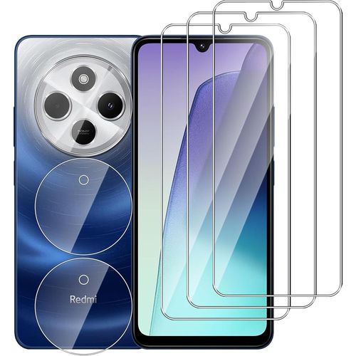 3 Pièces Verre Trempé Pour Xiaomi Redmi 14c / Redmi A4 / Xiaomi Poco C75 Avec 3 Pièces Caméra Arrière Protecteur,Hd Transparent, Dureté 9h-Sans Bulles D'air-Anti Rayures Film Protection Écran
