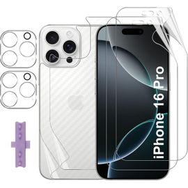 Pour Iphone 16 Pro Protection Écran, 2+2+2 Pièces Tpu Protecteurs D'écran + Retour Film + Verre Trempé Caméra Arrière Protecteur, Hd Anti-Rayures Protection Écran