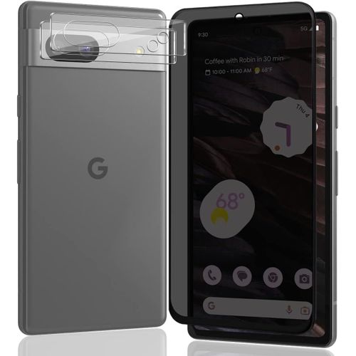Cauc-Verre Trempé Pour Google Pixel 7a Protection D'écran. Contenir 1 Pièces Verre Trempé Anti Espion Et 2 Pièces D'objectif Arrière Protection - Confidentialité, Anti-Rayures