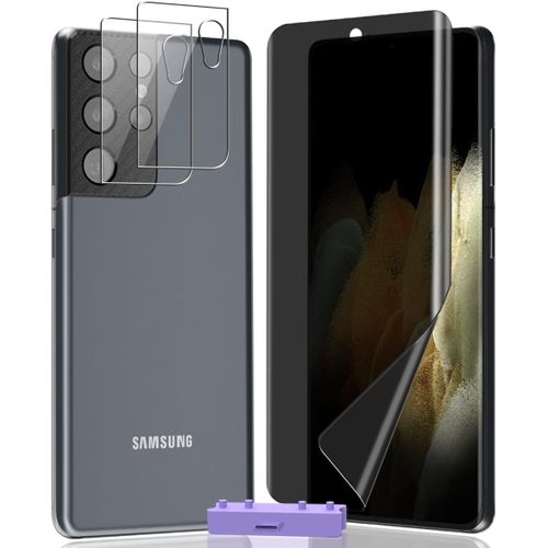 Kal-Protection Pour Samsung Galaxy S21 Ultra Protection D'écran En Flexible Tpu Anti Espion 1 Pcs + Galaxy S21 Ultra Verre Trempé Protection D'objectif 2 Pcs. Facile À Installer