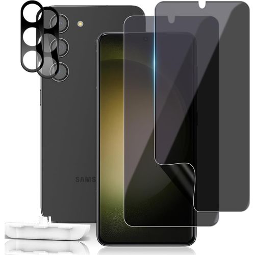 KAL-Anti-Espion Protection Écran Compatible Samsung Galaxy S23 5G, [2+2 Pack] Tpu Privacy Confidentialité Protecteur D'Écran Hydrogel + Verre Trempé Caméra Arrière Film Pour Samsung Galaxy S23 5G