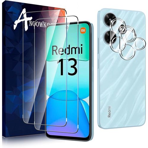 KAL-Verre Trempé Xiaomi Redmi 13 4G Transparent Film Protection Écran Avec Caméra Arrière Protecteur Sans Bulles, [2+2 Pièces] Facile À Installer