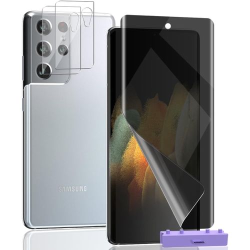 Protection D'écran Pour Samsung Galaxy S21 Ultra 5g, S21 Ultra Flexible Tpu Anti Espion 1 Pièces Et S21 Ultra Verre Trempé Protection D'objectif 2 Pièces. Facile À Installer, Confidentialité