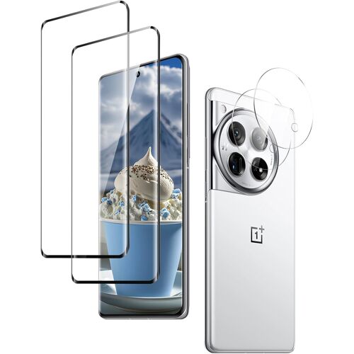 Verre Tremp¿¿ pour OnePlus 12 2+2 Pi¿¿ces Plein ¿¿cran Film Protection ¿¿cran [Sensible au Toucher][Bord ¿¿ Bord][Affaire Class¿¿e][sans Bulle][Anti-Scratch][Ultra HD]