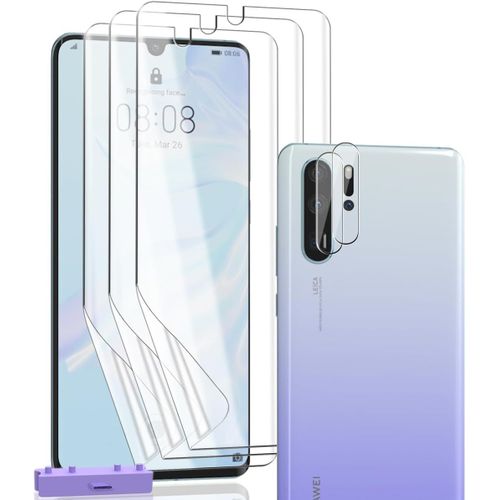 CAUC-Protection Compatible avec Huawei P30 Pro, Huawei P30 Pro Protection écran Film TPU Flexible pas en Verre Trempé 3 Pièces et Huawei P30 Pro Verre Trempé d'objectif 2 Pièces. HD Transparent
