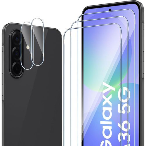 CAUC-Compatible avec Samsung Galaxy A36 5G Verre Trempé, 3 Pièces Protection Écran + 2 Pcs Caméra Arrière Protecteur, 9H Dureté Sans Bulles Anti-Rayures/Anti-Empreinte HD Film Protection Décran