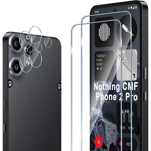 Compatible with Nothing CMF Phone 2 Pro Tempered Glass,2 Pieces Screen Protectors + 2 Pcs Rear Camera Protector,9H Hardness Bubble-Free Anti-Scratch/Anti-Fingerprint HD Screen Protector Film
