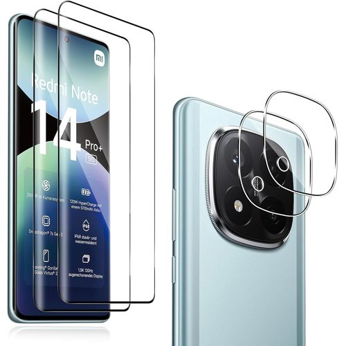 CAUC-2+2 pièces Verre Trempé Compatible avec Xiaomi Redmi Note 14 Pro Plus / 14 Pro+ 5G & Caméra Arrière Protecteur, 9H Dureté HD Film Protection en écran pour Redmi Note 14 Pro+