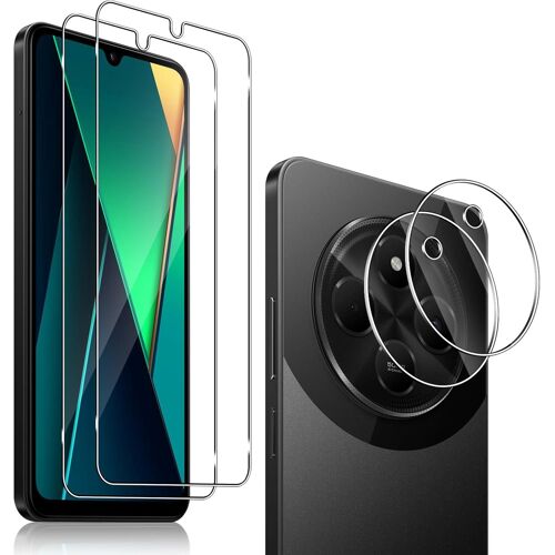 CAUC-2+2 pièces Verre Trempé Compatible avec Xiaomi Poco C75 / Redmi 14C 4G/ Redmi A4 5G & Caméra Arrière Protecteur, 9H Dureté HD Anti-Rayures, sans Bulles Film Protection en écran pour Redmi 14 C
