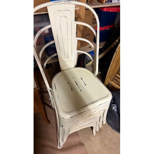 4 Chaises Métal Rétro Industrielles Blanches 