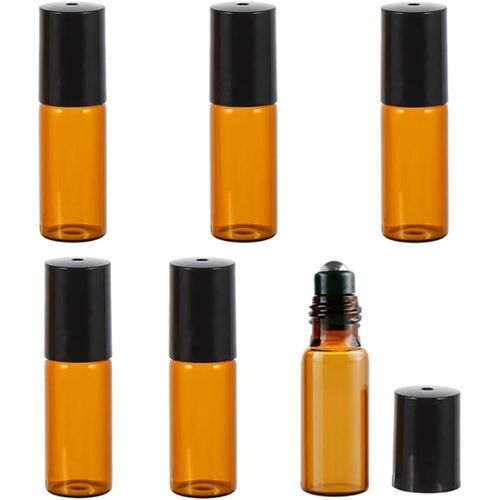 Sansh-Lot De 6 Bouteilles En Verre De 5ml Avec Rouleau En Acier Inoxydable - Parfait Pour Les Huiles Essentielles, L'aromathérapie, Les Parfums, Les Baumes À Lèvres Et Les Cosmétiques 