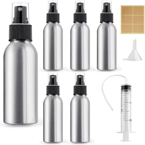 Lot De 5 Flacon Spray Vide En Aluminium, 100ml Fine Bouteille Spray Vide, Petit Refillable Flacon Vaporisateur Vide Avec 20ml Seringue, Entonnoir Pour Cosmétique Parfums Lotions 