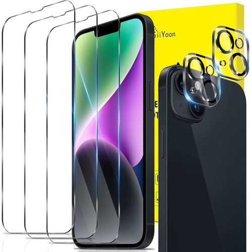 [3+2 Pièces Verre Trempé Pour Iphone 14 Plus Avec 3 Pièces Protection Écran Et 2 Pièces Caméra Arrière Protecteur [Vitre Protecteur 9h Dureté] [Sans Bulles] [Anti-Rayures]