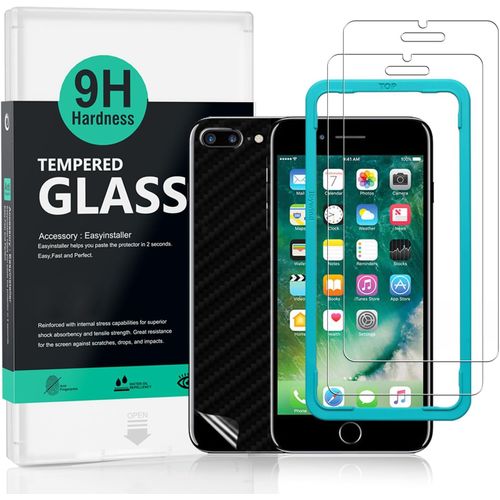 KAL-Paquet De 2 Verre Trempé De Protection Pour Iphone 7 Plus/8 Plus 5.5"",Protection Arrière Effet Fibre De Carbone,Avec Une Kit D'Installation Facile