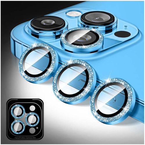 Protecteur D'objectif D'appareil Photo À Paillettes Pour Iphone 13 Pro/Iphone 13 Pro Max, Couverture De Caméra En Verre Trempé 9h, Anneaux Métalliques Individuels À Alignement Automatique