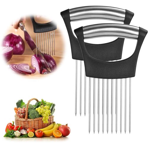 2pcs Stainless Steel Onion Holder For Slicing Kitchen Gadgets Vegetable Cutter Cucumber Onion Tomato Cutter Tool For Meat,Fruit,Avocados