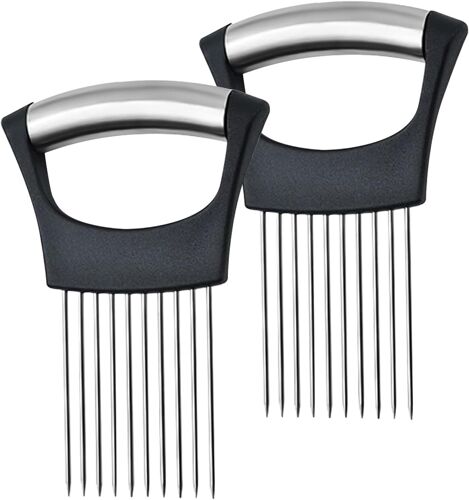 2 Pcs Upgraded Onion Slicer Holder Stainless Steel Onion Slicer Holder Onion Slicer Aid for Meat Carrot Potato Tomato Lemon