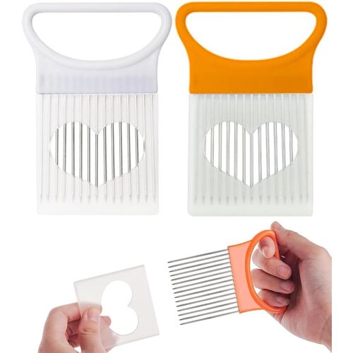2 Pcs Onion Slicer Vegetable Slicer Tomato Onion Cutter Lemon Slicer Vegetable Slicer Onion Cutter Planer Safety Fork (Blue)