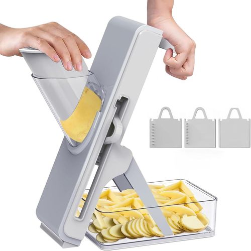Chaas-Coupe Legumes Multifonctions, Mandoline Cuisine, Slicer Legumes Avec Conteneur, Chopper Alimentaire Multifonctionnel (Gris)
