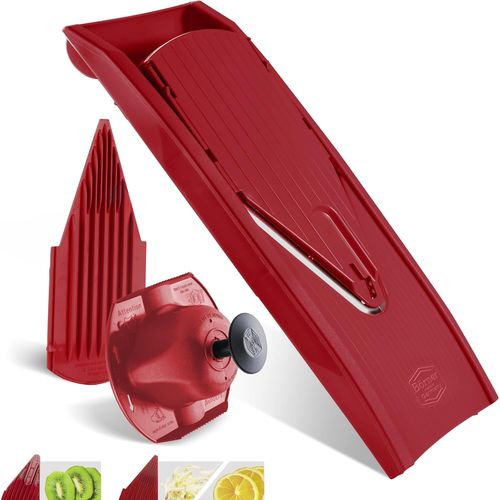 V1 Classicline Mandolin (Basic Set)-Adjustable Slicer For Vegetables & Fruits-With 2 Inserts,Fruit Holder-V-Shaped Slicer For Slices In 3 Layers-Red