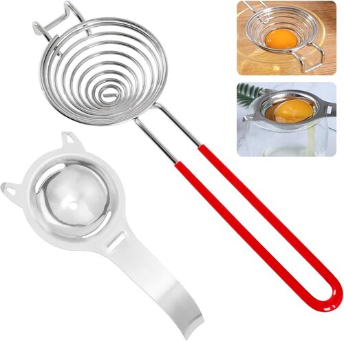 separateur oeuf jaune et blanc,2 Pièces séparateur de jaune doeuf en acier inoxydable,séparateur doeufs portable avec manche long et manche court pour aide à cuisson dans cuisine domicile