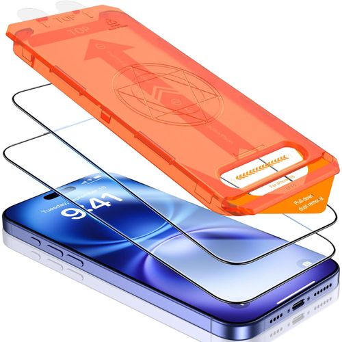 Kal-Pour Iphone 16 Verre Trempé -Protection Ecran, Protection De Positionnement, Hd Transparent, Compatible Avec Id Face-2 Pièces