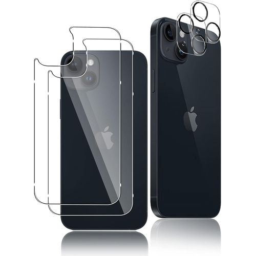 [2+2 Pièces Arrière Verre Trempé Compatible Avec Iphone 14 Plus + Caméra Arrière Protecteur, [9h Dureté] Sans Bulles, Anti-Rayures, Hd Film Protection Arrière Écran Protecteur Vitre
