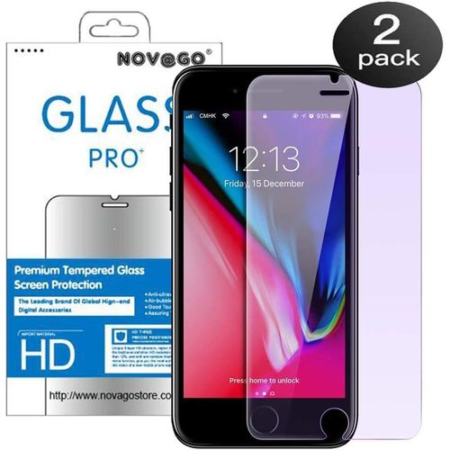 Compatible Avec Iphone 6, 6s, Iphone 7, Iphone 8,Iphone Se 2020,Iphone Se 2022-2 Films Protection Écran Vitre Verre Trempé Résistant Avec Effet Filtre De Lumière Bleue (X2)