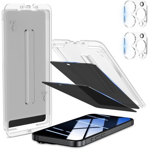 Kal-Verre Trempé Anti-Espion Pour Iphone 15 Pro Max, [Installation De Dépoussiérage Automatique][2+2 Pièces] Protection D'écran Avec Protecteur Objectif Caméra[Confidentialité Protection]