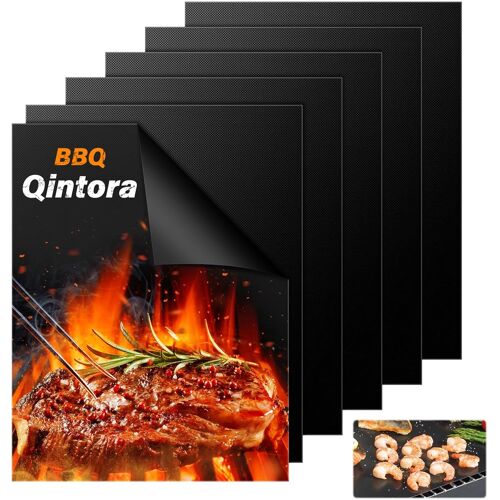 LETNERNY-6 Pièces Tapis De Cuisson Barbecue,40X33Cm Tapis Bbq Reutilisable,Gaz/Electrique/Charbon Bbq Tapis Four Non Stick Four En Téflon, Nettoyage Facile Et Anti-Adhérent, Peut Être Coupé,Noir