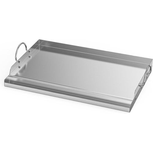 ASFASFq-Onlyfire Plaque de Cuisson en Acier Inoxydable, Universelle BBQ Plancha avec Poignée, 63,7x40,5cm, Plaque de Barbecue pour Barbecue à Gaz et Charbon de Bois, Rectangulaire
