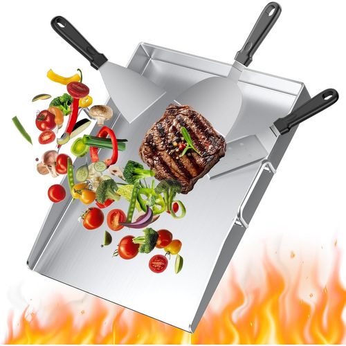 LETNERNY-Plancha Plaque De Cuisson,Plancha En Acier Inoxydable Épais 30 X 40 Cm,4 Mm D'Épaisseur, Pour Barbecue À Gaz Et Barbecue Au Charbon De Bois,Avec 3X Spatule