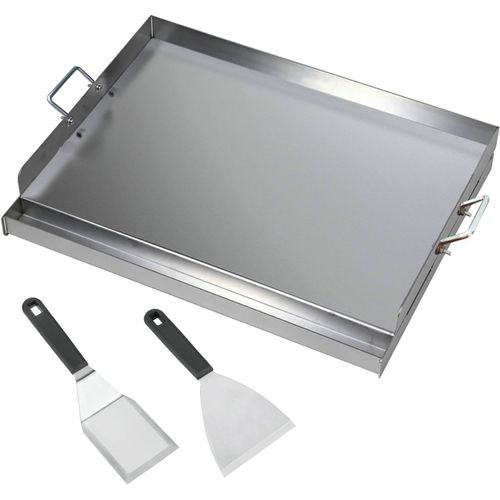 ASFASFq-Plaque de cuisson en acier inoxydable - 54 x 41 x 8 cm - Plancha universelle pour barbecue à gaz Weber et barbecue au charbon de bois - Plaque de cuisson avec spatule et grattoir