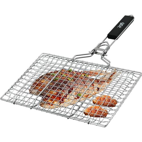 Panier de Barbecue en Acier Inoxydable Portable et Pliable Avec Poignée Amovible Pour Poissons, Steak