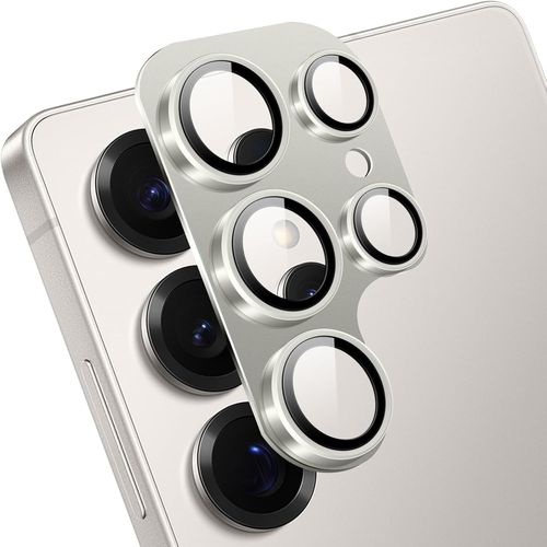 Verre Trempé Pour Lentille Caméra Compatible Samsung Galaxy S25 Ultra - Cadre Alliage Aluminium 9h Hd Anti-Rayures Et Antireflets, Gris