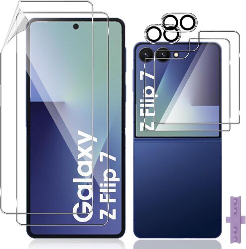 CAUC-Verre Trempé pour Samsung Galaxy Z Flip 7,2+2+2 Pièces Protection Intérieure en TPU +Protection Extérieure+Caméra Arrière Protecteur, Anti-Rayures Sans Bulles Protection écran