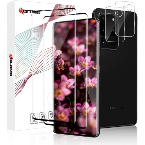 KAL-Lot De 2 + 2 Films De Protection D'Écran En Verre Blindé Pour Samsung Galaxy S20 Ultra 5G, 3D, Anti-Rayures, Anti-Éclats, Samsung S20 Ultra - Dureté 9H - Convient Parfaitement Pour S20 Ultra 5G