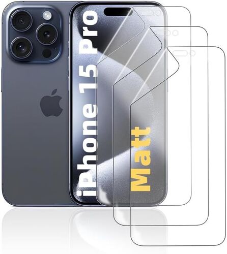 KAL-Film Protecteur Hydrogel Mat Pour Iphone 15 Pro, 3 Pièces Tpu Film De Protection D'Écran Anti-Reflets Mat, Anti-Traces Haute Sensibilité